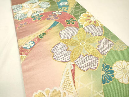 平和屋着物▼西陣　両面　六通柄袋帯　花小町　長尺織　金銀糸　正絹　逸品　DABH7044fe