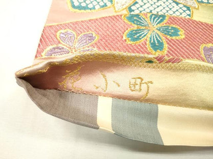 平和屋着物▼西陣　両面　六通柄袋帯　花小町　長尺織　金銀糸　正絹　逸品　DABH7044fe