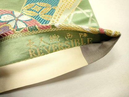 平和屋着物▼西陣　両面　六通柄袋帯　花小町　長尺織　金銀糸　正絹　逸品　DABH7044fe