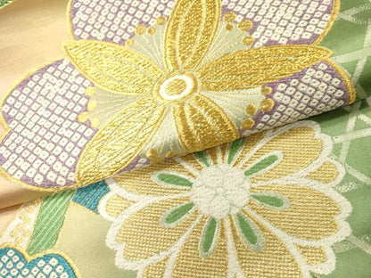 平和屋着物▼西陣　両面　六通柄袋帯　花小町　長尺織　金銀糸　正絹　逸品　DABH7044fe