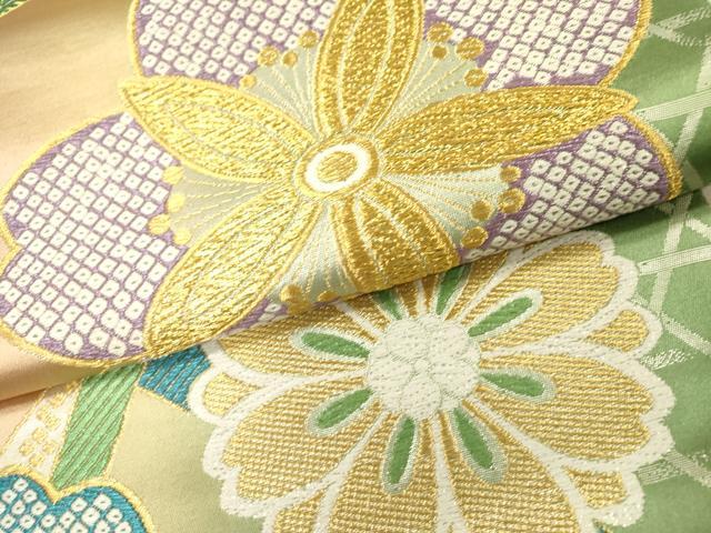 平和屋着物▼西陣　両面　六通柄袋帯　花小町　長尺織　金銀糸　正絹　逸品　DABH7044fe