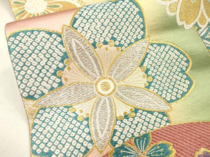 平和屋着物▼西陣　両面　六通柄袋帯　花小町　長尺織　金銀糸　正絹　逸品　DABH7044fe