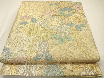 平和屋着物▼両面　六通柄袋帯　辻が花　金銀糸　正絹　逸品　DABH7054fe