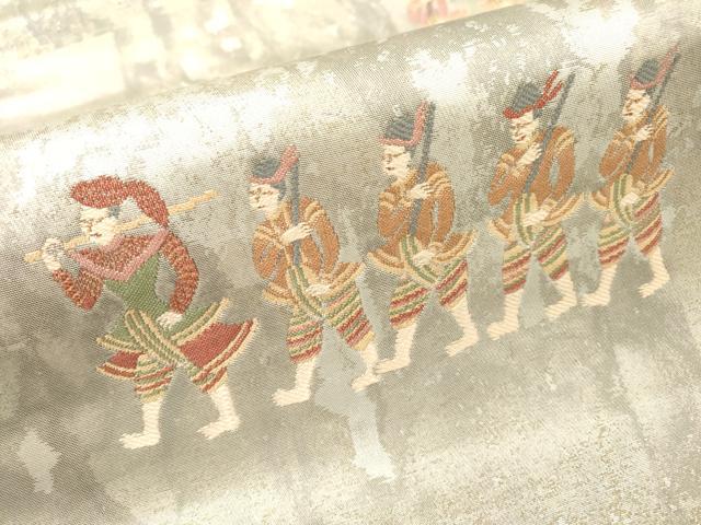 平和屋着物▼六通柄袋帯　動物人物風景文　本うるし箔金　正絹　逸品　DABH7056fe