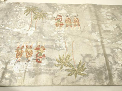 平和屋着物▼六通柄袋帯　動物人物風景文　本うるし箔金　正絹　逸品　DABH7056fe