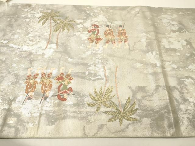 平和屋着物▼六通柄袋帯　動物人物風景文　本うるし箔金　正絹　逸品　DABH7056fe