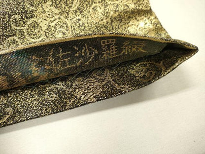 平和屋着物▼全通柄袋帯　唐織　佐沙羅綴　天上正倉華文　金糸　引箔　正絹　逸品　DABH7064fe
