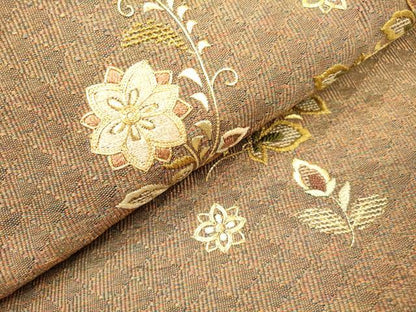 平和屋着物▼八寸名古屋帯　駒刺繍　総刺繍　花鳥文　金糸　正絹　逸品　DABH7065fe
