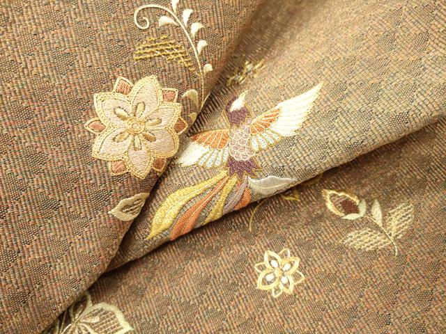平和屋着物▼八寸名古屋帯　駒刺繍　総刺繍　花鳥文　金糸　正絹　逸品　DABH7065fe