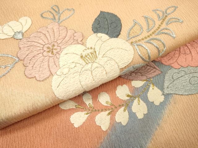平和屋着物▼九寸名古屋帯　総刺繍　辻が花　金糸　正絹　逸品　DABH7073fe