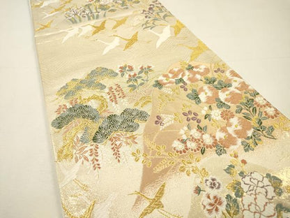 平和屋本店▼六通柄袋帯　唐織　九百錦　飛鶴花文　本金　正絹　逸品　DABH7077fe