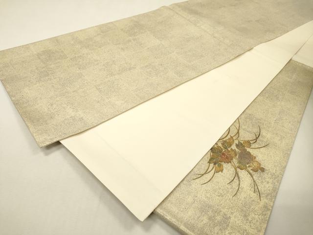 平和屋着物▼西陣　しらえ織物謹製　太鼓柄袋帯　螺鈿　草花　金銀彩　証紙付き　正絹　逸品　DABH7089fe