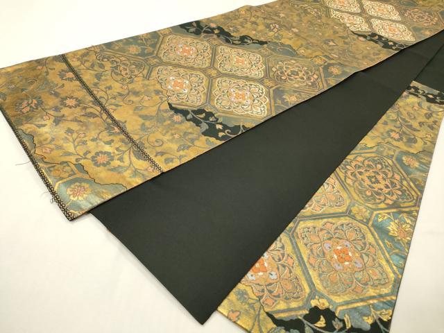平和屋着物▼西陣　服部織物謹製　六通柄袋帯　こはく錦　手工芸　蜀江花文　二重箔織　金彩　引箔　正絹　逸品　DABH7109fe