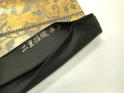 平和屋着物▼西陣　服部織物謹製　六通柄袋帯　こはく錦　手工芸　蜀江花文　二重箔織　金彩　引箔　正絹　逸品　DABH7109fe