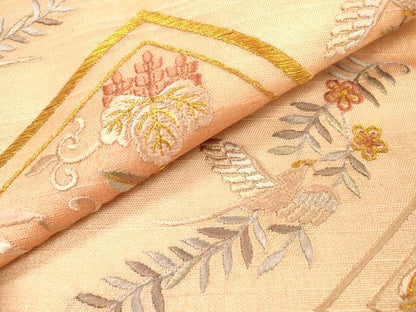 平和屋着物▼太鼓柄袋帯　総刺繍　花喰い鳥　桐花唐草菱文　金糸　正絹　逸品　DABH7122fe