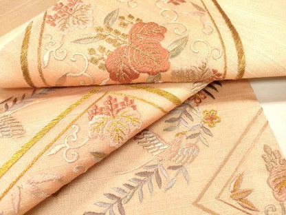 平和屋着物▼太鼓柄袋帯　総刺繍　花喰い鳥　桐花唐草菱文　金糸　正絹　逸品　DABH7122fe