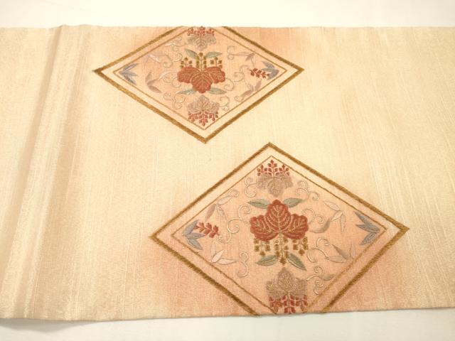 平和屋着物▼太鼓柄袋帯　総刺繍　花喰い鳥　桐花唐草菱文　金糸　正絹　逸品　DABH7122fe
