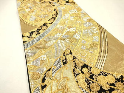 平和屋着物▼六通柄袋帯　唐織　立波舞蝶吉祥花文　金銀糸　正絹　逸品　DABH7123fe