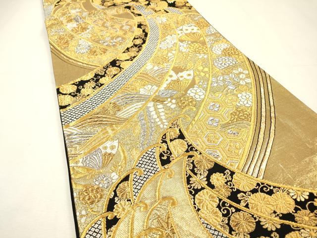 平和屋着物▼六通柄袋帯　唐織　立波舞蝶吉祥花文　金銀糸　正絹　逸品　DABH7123fe