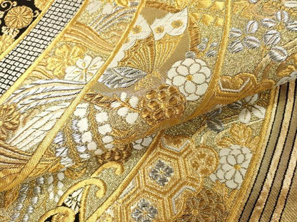 平和屋着物▼六通柄袋帯　唐織　立波舞蝶吉祥花文　金銀糸　正絹　逸品　DABH7123fe