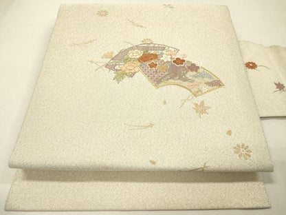 平和屋着物▼中国三大刺繍　スワトウ刺繍　汕頭刺繍　相良刺繍　綴れ　九寸名古屋帯　地紙御所車花文　金銀糸　正絹　逸品　DABH7126fe