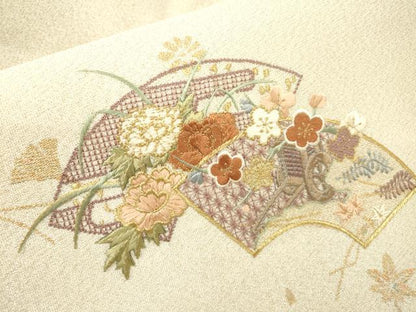 平和屋着物▼中国三大刺繍　スワトウ刺繍　汕頭刺繍　相良刺繍　綴れ　九寸名古屋帯　地紙御所車花文　金銀糸　正絹　逸品　DABH7126fe