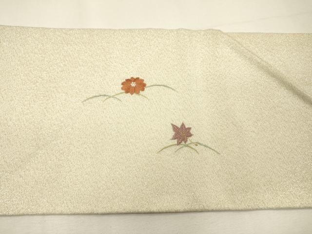 平和屋着物▼中国三大刺繍　スワトウ刺繍　汕頭刺繍　相良刺繍　綴れ　九寸名古屋帯　地紙御所車花文　金銀糸　正絹　逸品　DABH7126fe