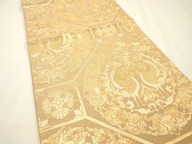 平和屋着物▼六通柄袋帯　明日香つづれ　蜀江向かい鳥花文　金糸　正絹　逸品　DABH7129fe
