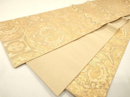 平和屋着物▼六通柄袋帯　明日香つづれ　蜀江向かい鳥花文　金糸　正絹　逸品　DABH7129fe