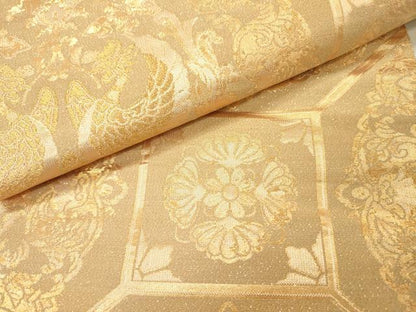 平和屋着物▼六通柄袋帯　明日香つづれ　蜀江向かい鳥花文　金糸　正絹　逸品　DABH7129fe