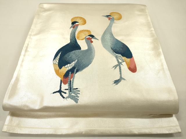 平和屋着物▼太鼓柄袋帯　総刺繍　冠鶴　金銀糸　正絹　逸品　DABH7132fe