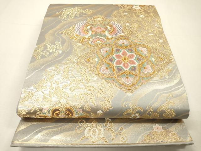平和屋着物▼六通柄袋帯　唐織　正倉院向かい鳥花文　金糸　正絹　逸品　DABH7135fe