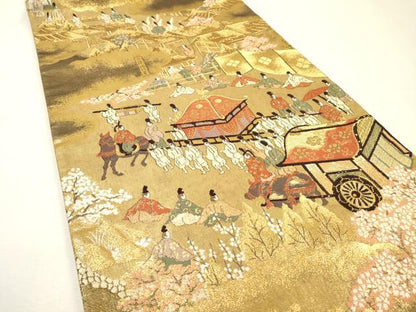 平和屋着物▼全通全景柄袋帯　洛中洛外図　金糸　反端付き　正絹　逸品　DABH7148fe