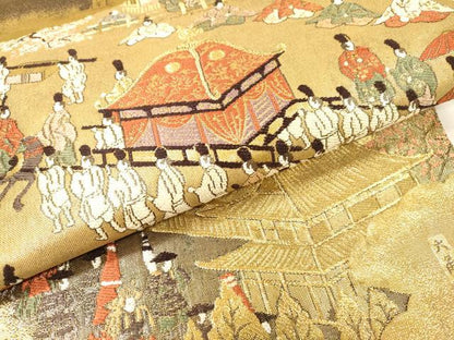 平和屋着物▼全通全景柄袋帯　洛中洛外図　金糸　反端付き　正絹　逸品　DABH7148fe