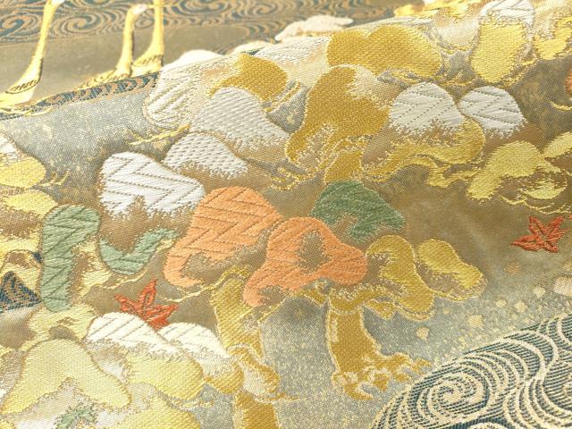 平和屋着物▼六通柄袋帯　流水群れ鶴松文　金銀糸　引箔　正絹　逸品　DABH7151fe