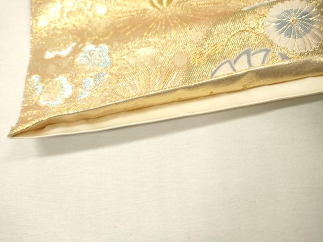 平和屋着物▼六通柄袋帯　唐織　御所車鴛鴦花文　金糸　正絹　逸品　DABH7160fe