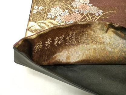 平和屋着物▼六通柄袋帯　錦秀松鶴遊文　引箔　正絹　逸品　DABH7174fe