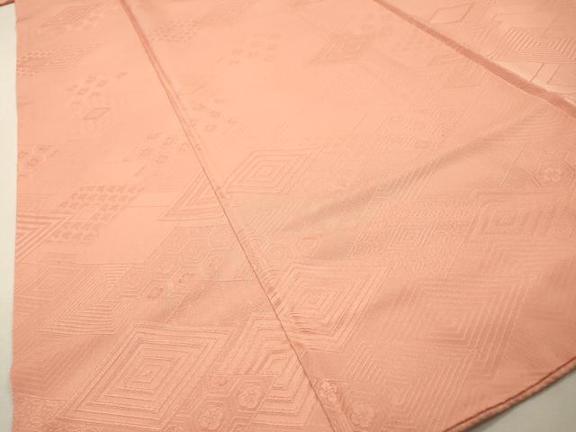 平和屋着物●上質な色無地　菱地紋　珊瑚色　正絹　逸品　DABH7178fe