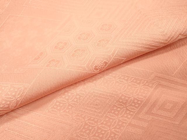 平和屋着物●上質な色無地　菱地紋　珊瑚色　正絹　逸品　DABH7178fe
