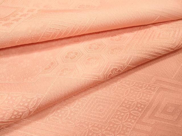 平和屋着物●上質な色無地　菱地紋　珊瑚色　正絹　逸品　DABH7178fe