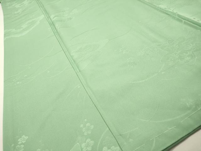平和屋着物●上質な色無地　雲取り芝花地紋　錆青磁色　正絹　逸品　未使用　DABH7180fe