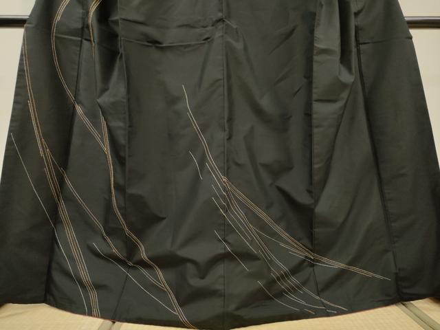 平和屋着物●本場縞大島紬　訪問着　刺子　流線文　黒地　正絹　逸品　DABH7182fe