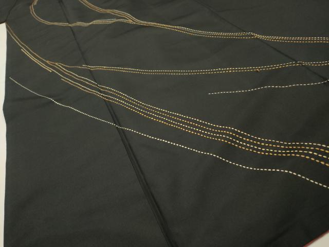 平和屋着物●本場縞大島紬　訪問着　刺子　流線文　黒地　正絹　逸品　DABH7182fe