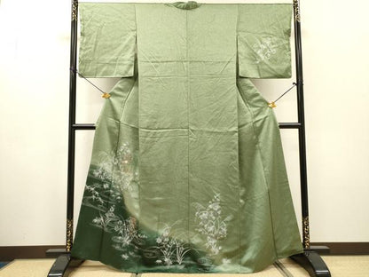 平和屋着物●中国三大刺繍　スワトウ刺繍　汕頭刺繍　訪問着　流水短冊花文　暈し染　金糸　正絹　逸品　DABH7185fe