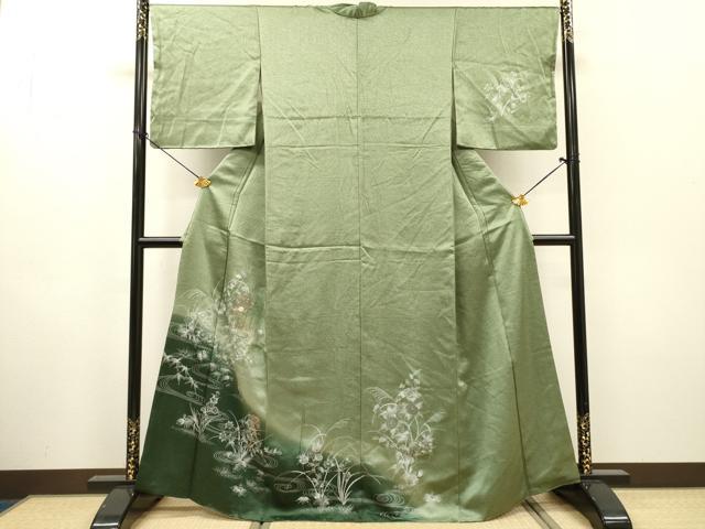 平和屋着物●中国三大刺繍　スワトウ刺繍　汕頭刺繍　訪問着　流水短冊花文　暈し染　金糸　正絹　逸品　DABH7185fe