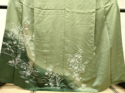 平和屋着物●中国三大刺繍　スワトウ刺繍　汕頭刺繍　訪問着　流水短冊花文　暈し染　金糸　正絹　逸品　DABH7185fe