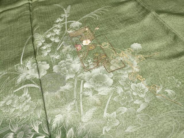 平和屋着物●中国三大刺繍　スワトウ刺繍　汕頭刺繍　訪問着　流水短冊花文　暈し染　金糸　正絹　逸品　DABH7185fe