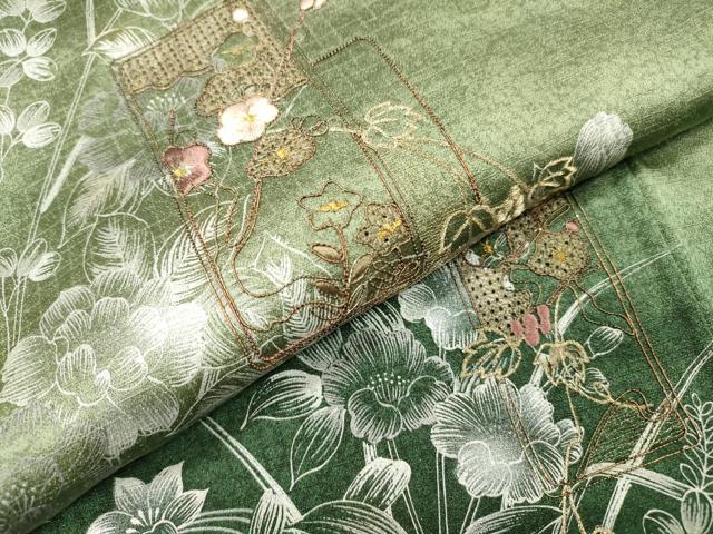 平和屋着物●中国三大刺繍　スワトウ刺繍　汕頭刺繍　訪問着　流水短冊花文　暈し染　金糸　正絹　逸品　DABH7185fe