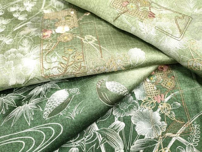 平和屋着物●中国三大刺繍　スワトウ刺繍　汕頭刺繍　訪問着　流水短冊花文　暈し染　金糸　正絹　逸品　DABH7185fe