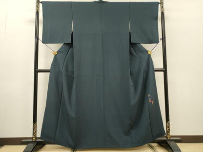 平和屋着物●上質な色無地　作家物　青褐色　正絹　逸品　DABH7186fe